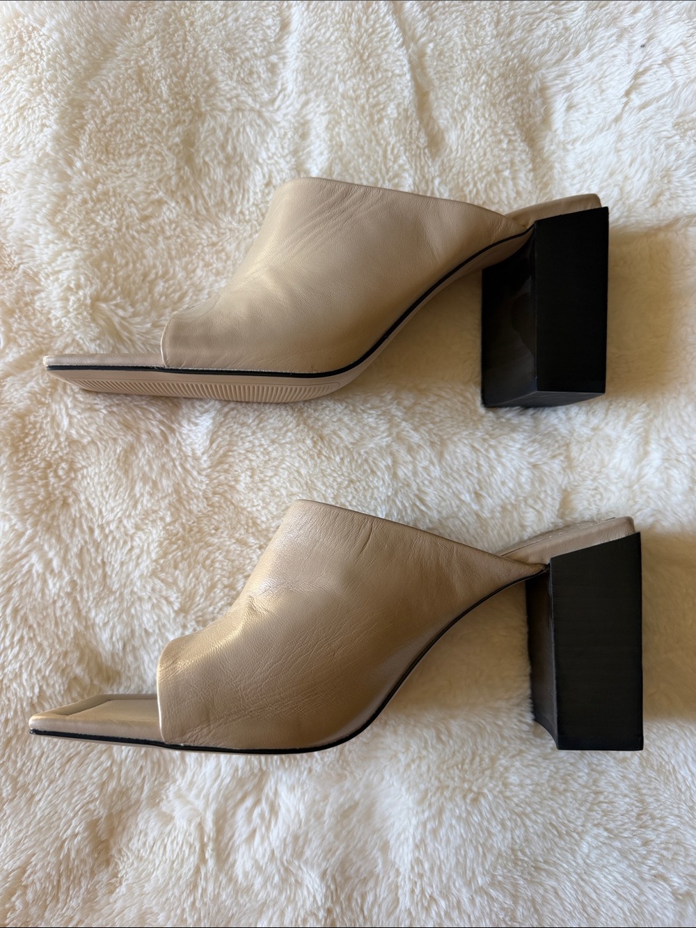 Zara Beige Leather Open-Toe Block Heel - Picture 2 of 5